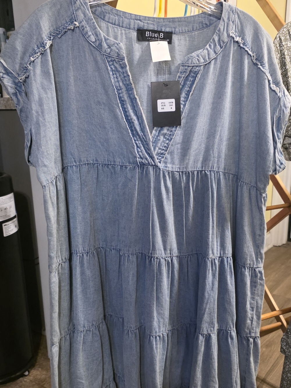 Blue B Washed Denim Tiered Mini Dress - Light Blue